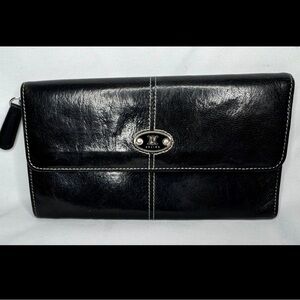 Vintage Authentic Celine Black Leather Long Wallet with Flap Large